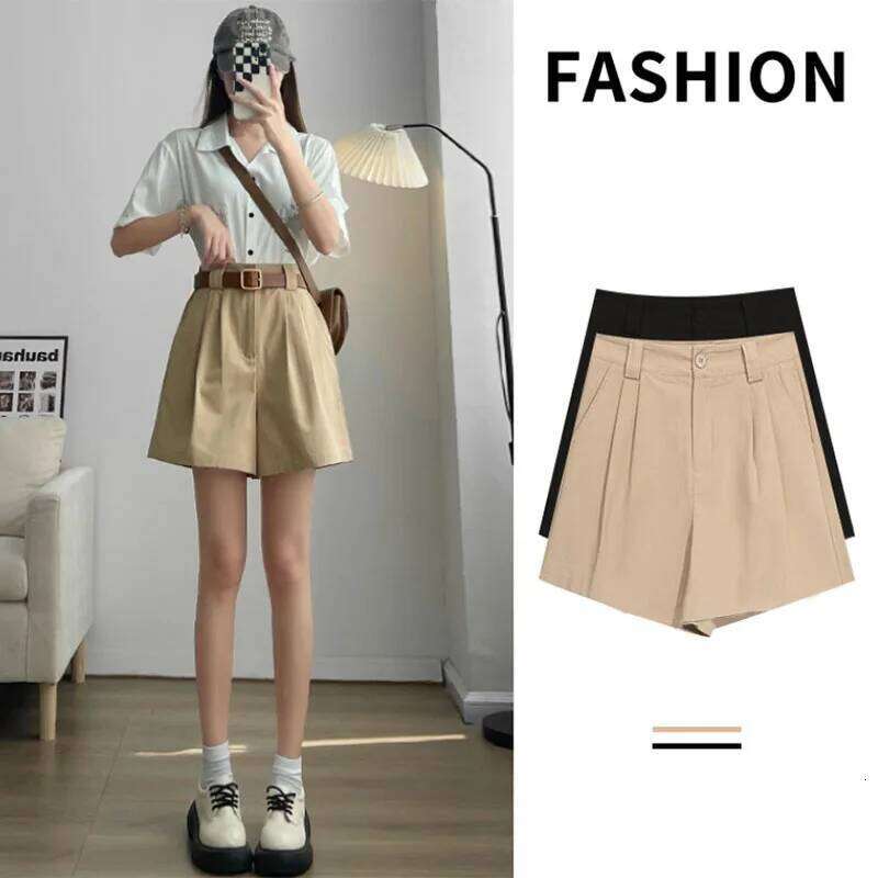 2025 New Wide Leg for Women Vintage High Waisted Office Lady Suit Shorts Versatile Classic Loose Casual Short Pants XJ260206