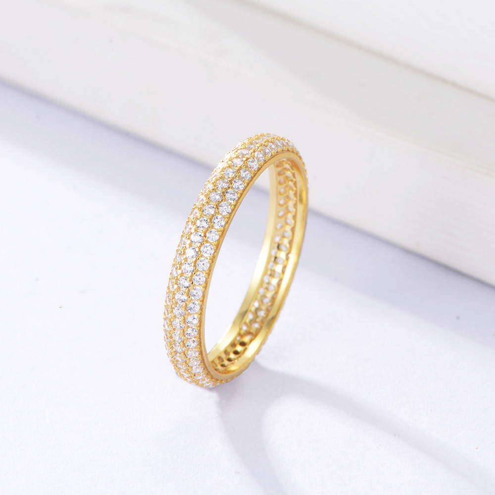 925 Sterling Silver Full Circle Micro Pave Zircon Index Finger INS Style Versatile Stackable Simple Ring Jewelry for Women