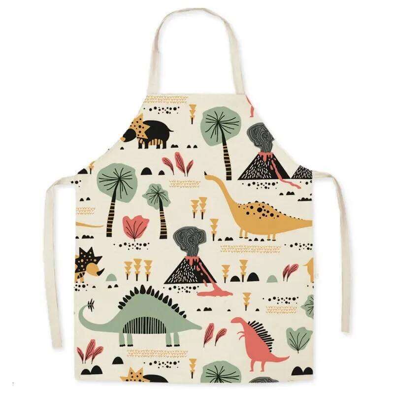 Cartoon Dinosaur Cute for Kitchen Linen Soft Fabric Adults Children Bib Apron Cooking Accessories Aprons S260205