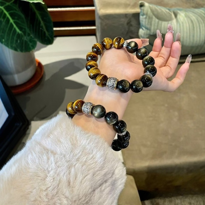 Fashionable New Natural Tiger Eye Stone Obsidian Crystal Bracelet With A Stylish Design Men s Gift For Their Husbands Fashionable And Versatile Bracel
