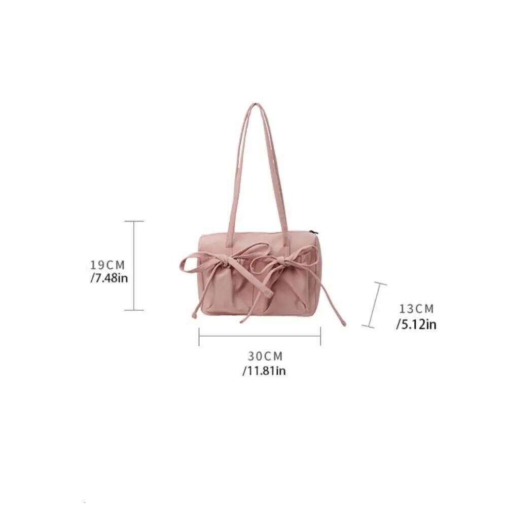 Leisure Bowknot Bow Nylon Tote Large Capacity Korean Style Underarm Handbag Canvas Armpit Bag Girls Y260205