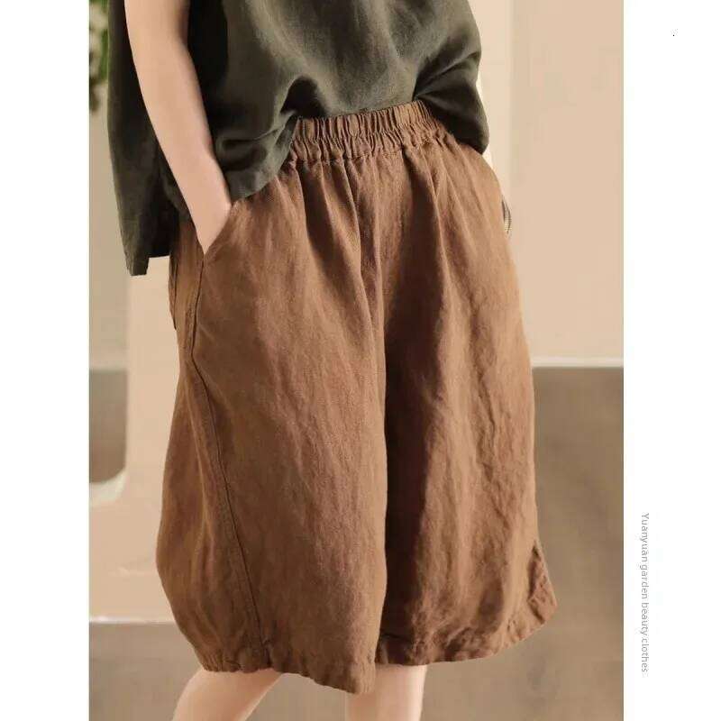 Cotton Linen over Knee Summer Five-Point Loose Elastic plus Size Casual Wide Leg Pants for Middle-Aged And Elderly XJ260206