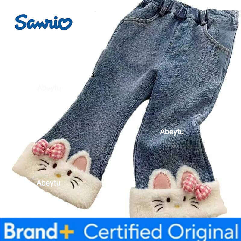 Sanrio Girls Thick Winter 2026 Children Warm Velvet Jeans For Baby Girl Clothing Kids Long Trousers Cute Leggings Costume Pants 7 H260206