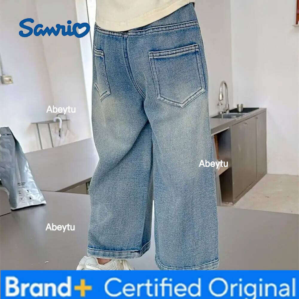 Sanrio Hello Kitty Girls' Spring/autumn New Children Stylish Baby Girl Wide Pants Children's Autumn Straight Leg Jeans H260206