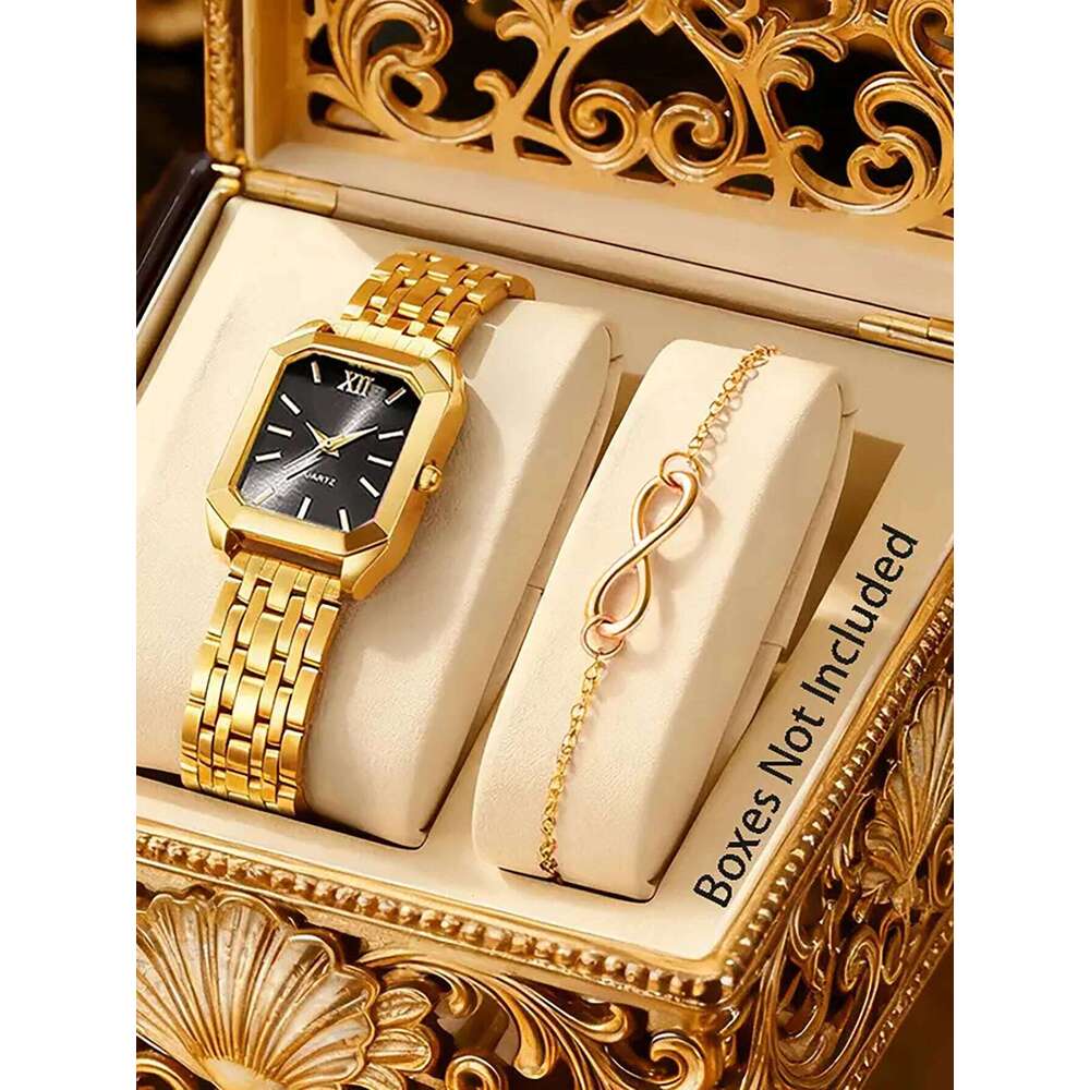 Square Petite Lady Quartz Watch Bracelet Set, with an elegant and simple design. Does not include the box. Z260206