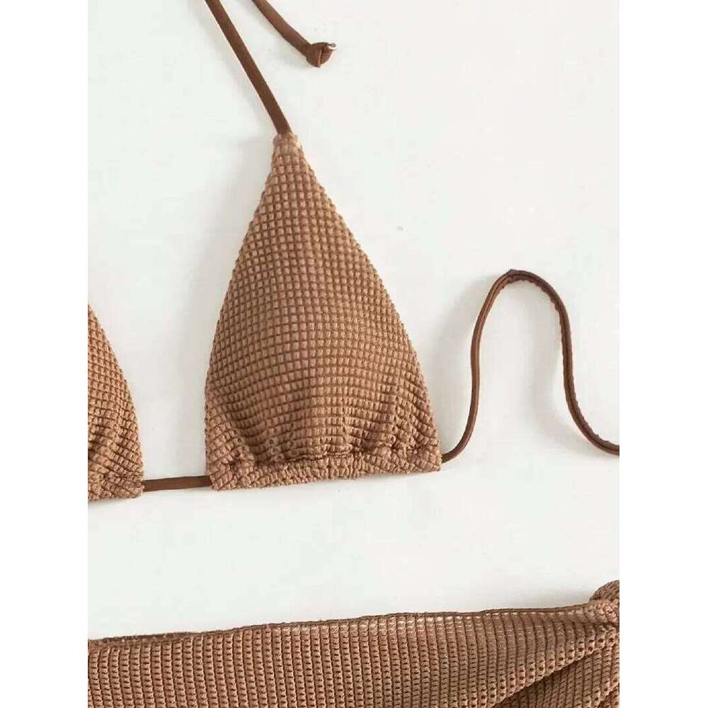Sexy Brown Bikini Set 2025 Women Halter Push Bra Skirt 3 Piece Swimsuit Summer Bathing Suit Cover Up Thong Swimwear Biquini Z260206