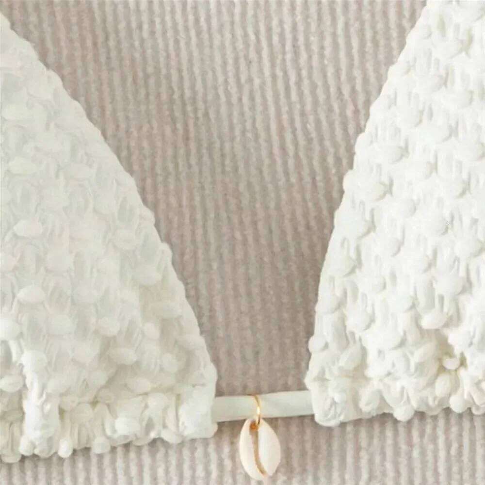 White String Micro Bikini Thong Sexy Swimsuit Women 2025 Shell Decorate Swimwear Bathing Suit Halter Triangle Bikinis Sets Mujer Z260206