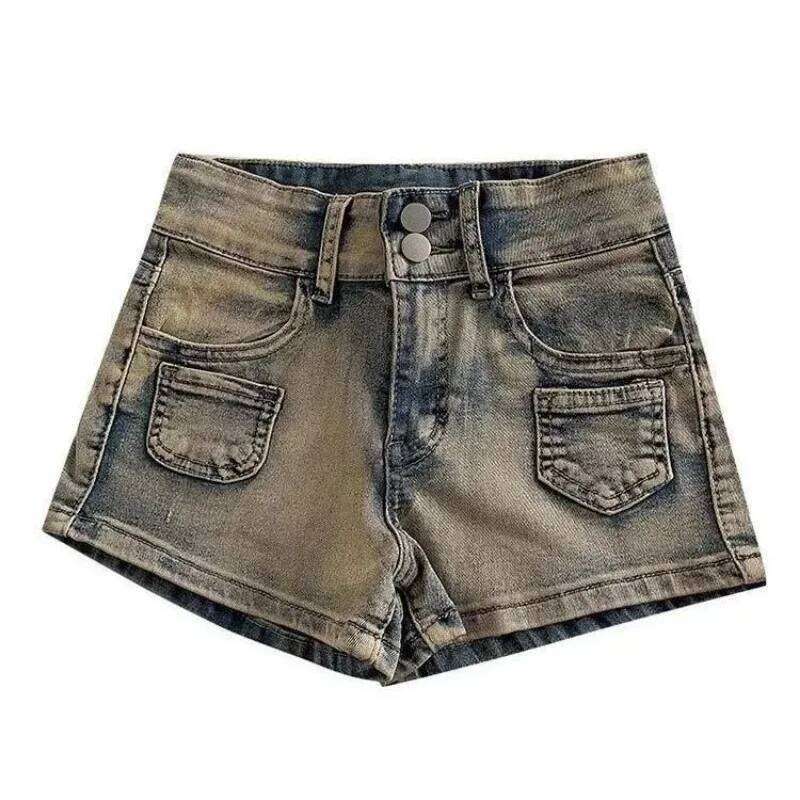 Retro American High Waist Denim Women's Slim Hot Pants Straight Summer Shorts XJ260206