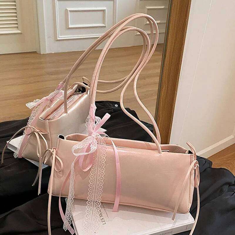 Y2K Lace Bow Handbag French Elegant Square Bags Simple Ballet Style Shoulder Bag New Korean Fashion Casual Women Packet for Date Y260205
