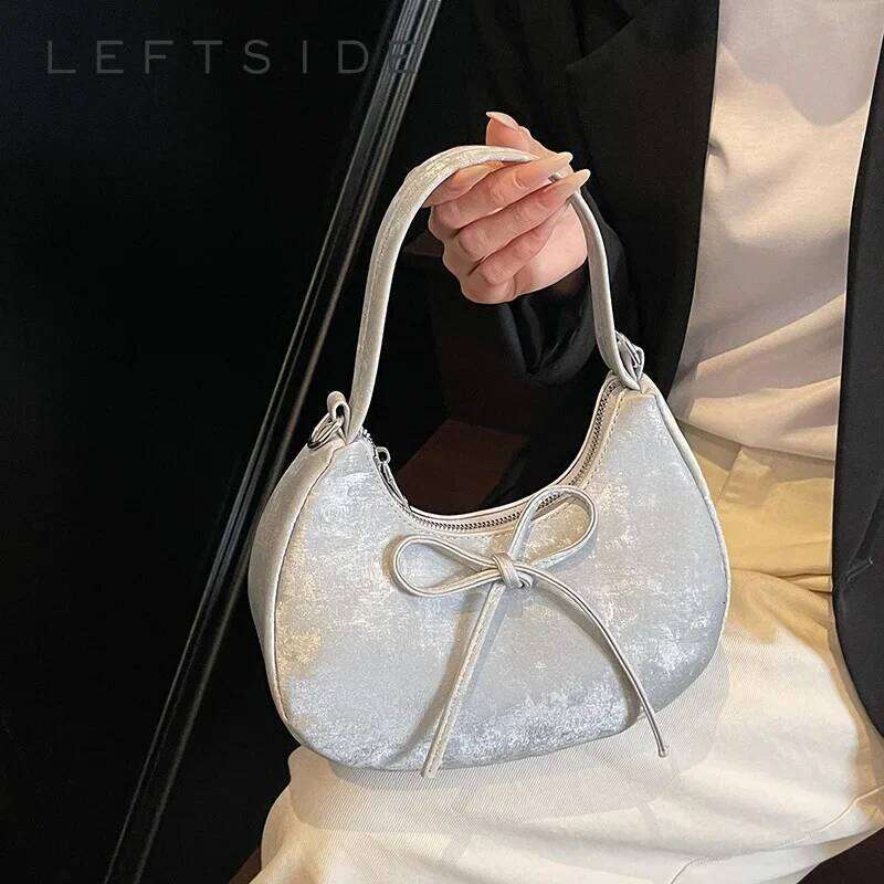 LEFTSIDE Small Sweet Bow PU Leather Saddle Bags Lady Crossbody Shoulder Bag for Women 2025 Spring Y2K Trend Handbags and Purses Y260205