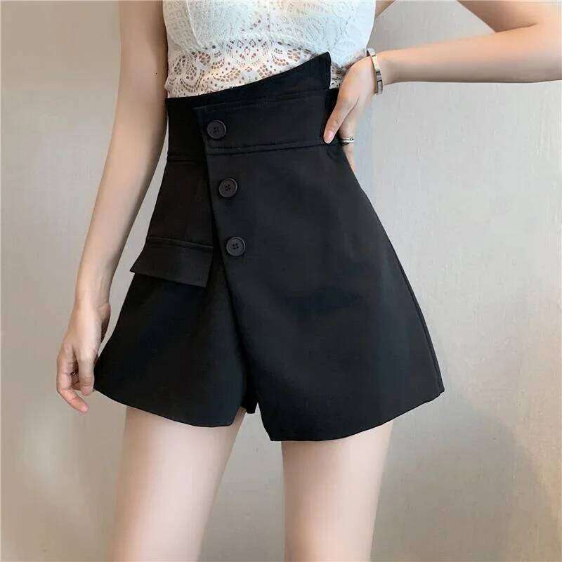 MEXZT 4Xl Suit Black Women High Waist Irregular Wide Leg Short Pants Office Lady Elegant A Line Loose Shorts Skirts New XJ260206