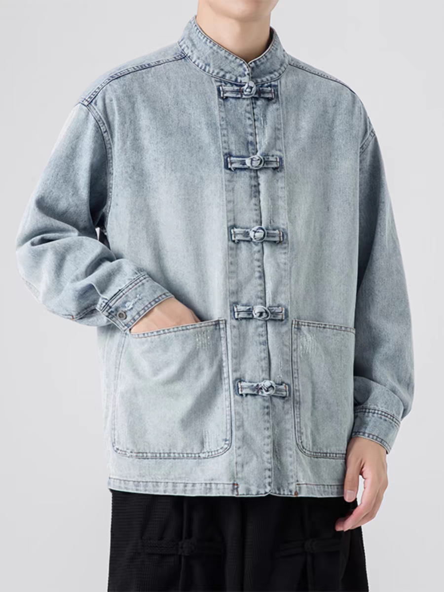 Free Shipping 2026 Spring and Autumn New Chinese Denim Jacket Men's Loose Casual Jacket Trendy Retro Top