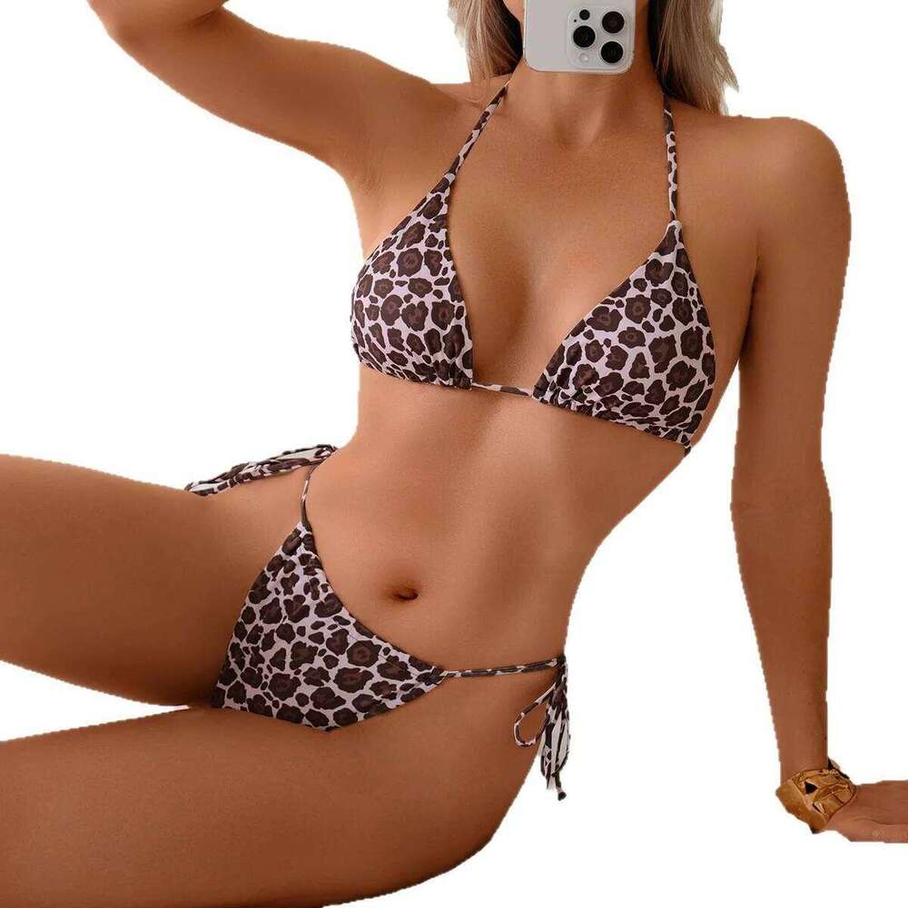 2026 New Leopard Print Tie-Dye Bikini Cross-Back Low-Waist Sleeveless Women's Swimsuit Separate Fashion Swimwear Drop Shipping Z260206