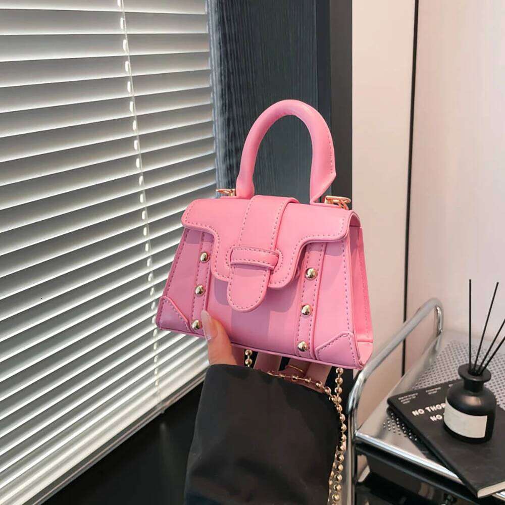 Fashion Mini Square Handbag Women Pu Leather Rivet Design Flap Shoulder Bags Small Chains Crossbody Lipstick Case Y260205