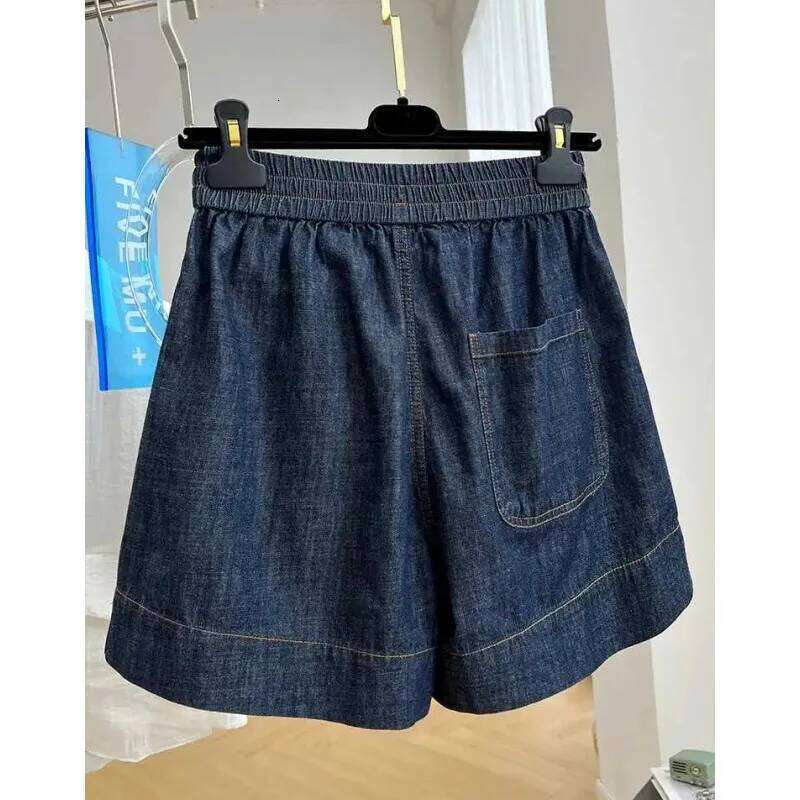Women's Casual Elastic Waist Denim Vintage Summer Loose Straight A-line Jean Shorts C260206
