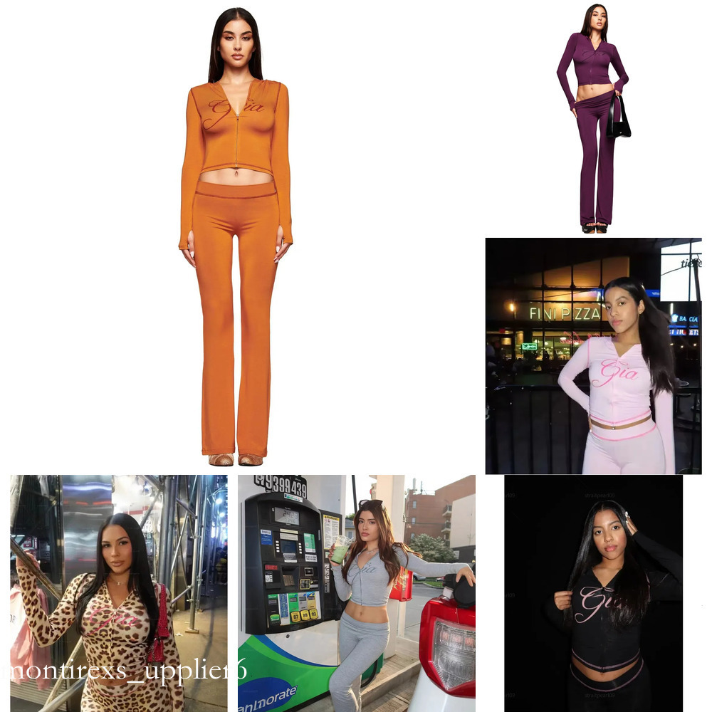 Top Designer iam gia Women's Tracksuits Thicken Two 2 Piece Set Outfits For Women Flared Pants Zip-up Cap Long Sleeve High Spring Top & Low Waist