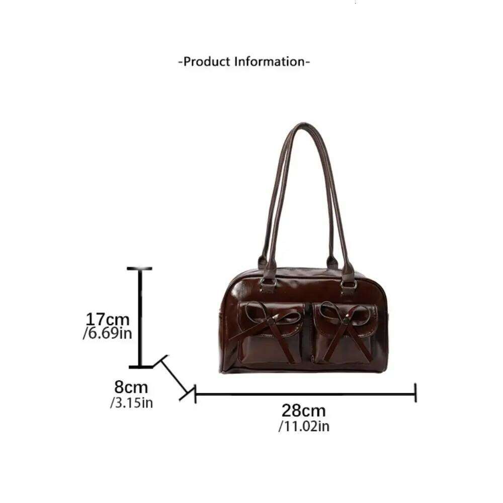 French Style Bow Ribbons Bowling Elegant PU Leather Boston Shoulder Casual Large Capacity Women Handbags Underarm Bag Y260205