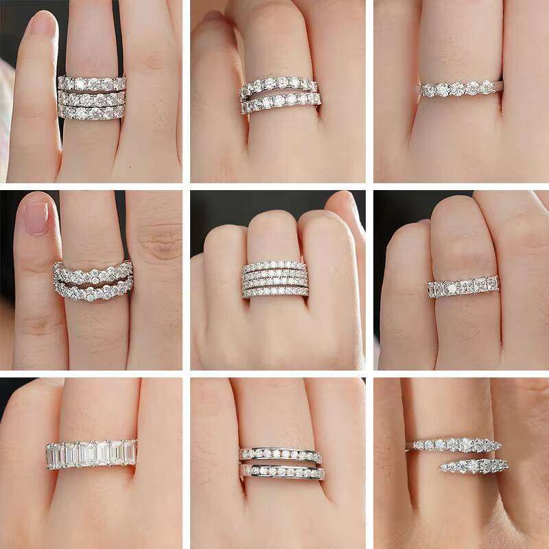 S925 Round Shape White Gold Plated Ring Starsgem Pure Siver Loose Gemstone Tennis Eternity Jewelry Moissanite Band