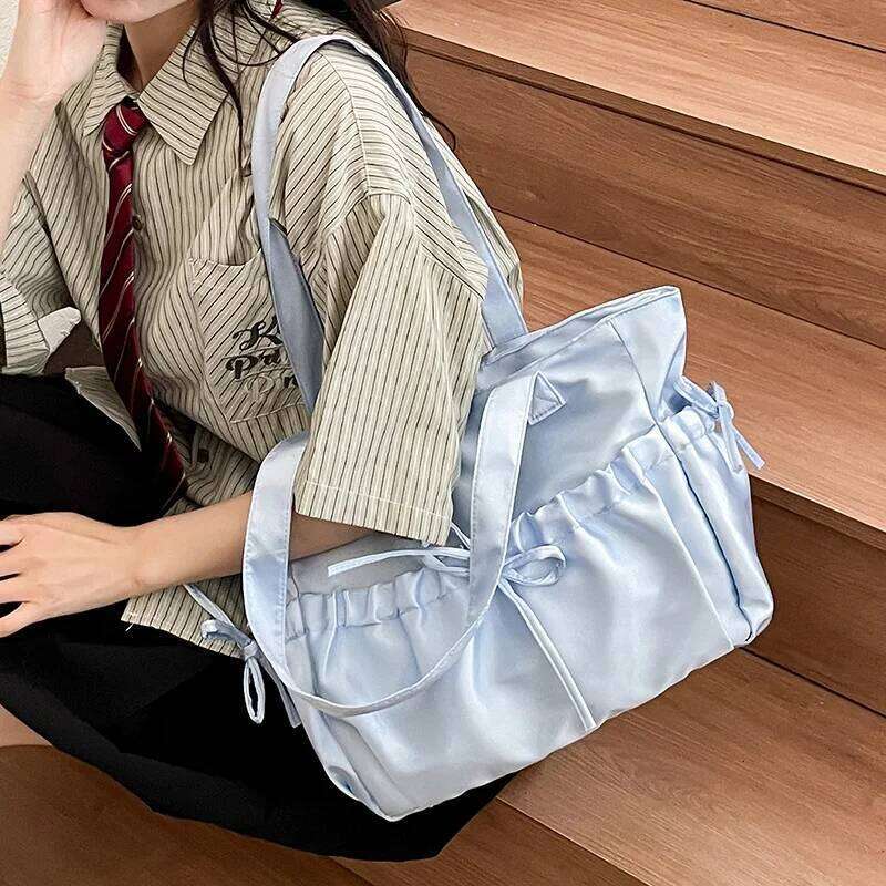 Sweet Ballet Girl Tote Ruched Bow Chic Student Preppy Style Shoulder Bag Large Capacity Cute Elegant Handbag Y260205