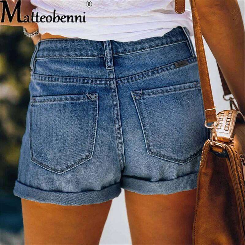 Women Fashion Ripped High Waisted Rolled Denim Vintage Hole Summer Casual Pocket Short Jeans Ladies Hotpants Shorts 2022 XJ260206