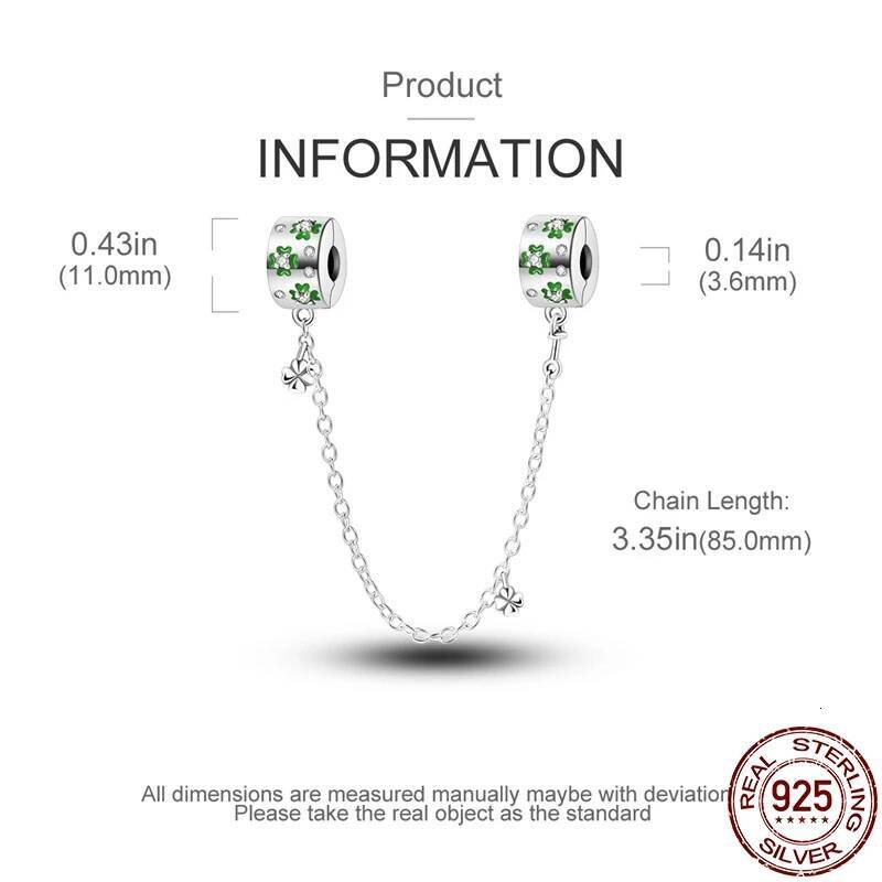 Disney Designer Jewelry New 100% 925 Silver Lucky Clover Safety Chain Charms Bead Fits Original Pan Bracelet Pendant Women Fashion Fine Diy Jewelry lu