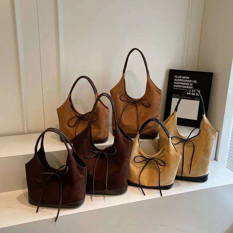 Velvet Bow Solid Color Western Style 2025 Hot Selling Shoulder Hasp Versatile Fashion Tote Bag Soft Simple Trendy Handbag Y260205