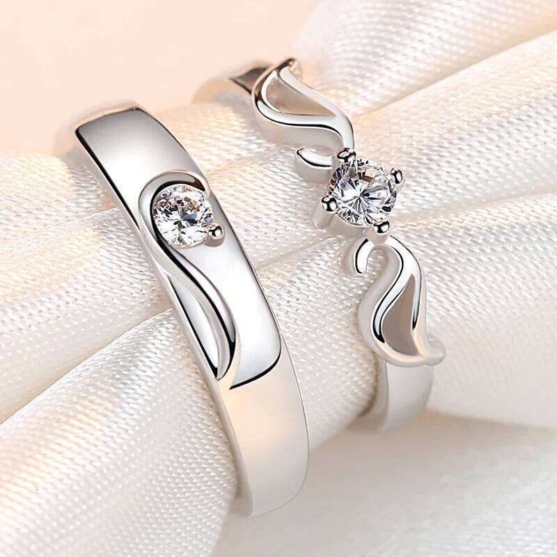 ANENJERY Silver Plated Couple For Lovers Heart Zircon Adjustable Ring Wedding Engagement Jewelry W260206