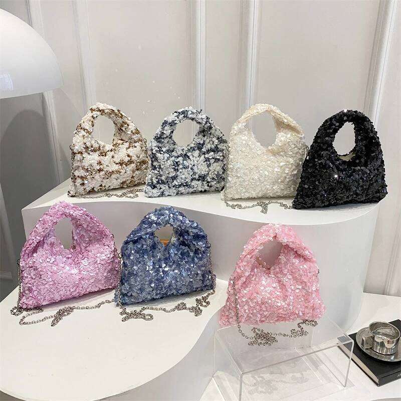 Luxury Exquisite Shining Sequins Evening Women's Sparking Pleated Handbag Fashion Chains Party Banquet Single Shoulder Bag Y260205