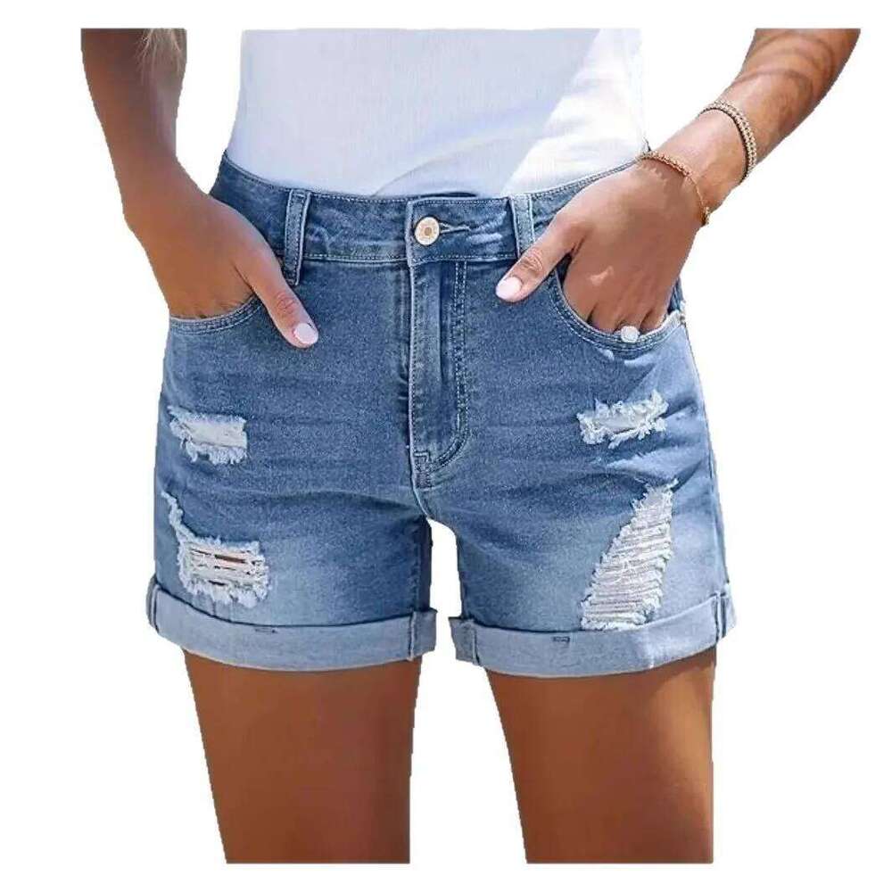 2025 Women's Jeans High Waist Comfortable Slim Fit Fashion Straight Casual Denim Shorts Europe and America C260206