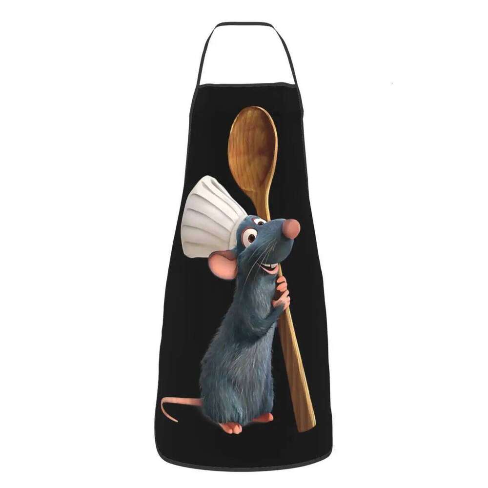 Unisex Ratatouille Remy With Spoon Apron Adult Women Men Chef Tablier Cuisine For Kitchen Cooking Animated Film Painting S260205