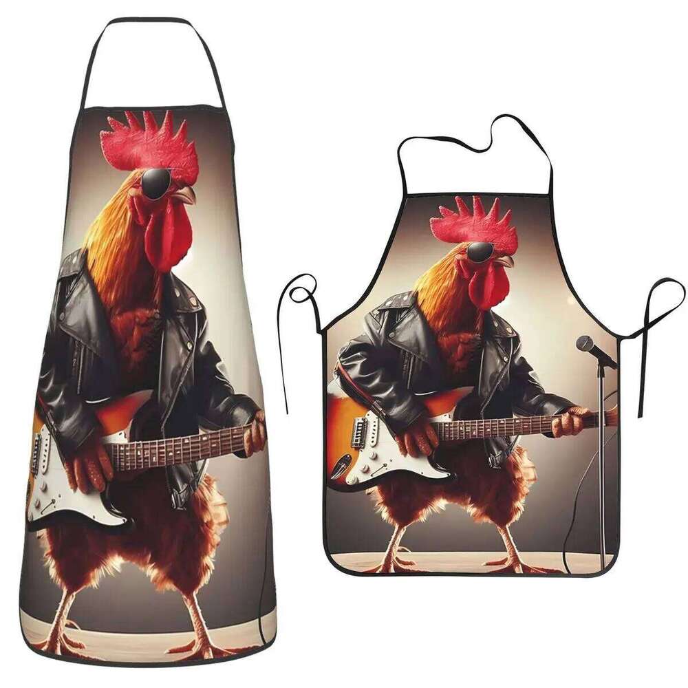 Playful Rooster Playing Guitar Aprons Chef Baking Tablier Sleeveless Bib Kitchen Cleaning Pinafore for Women Men Painting S260205 d54