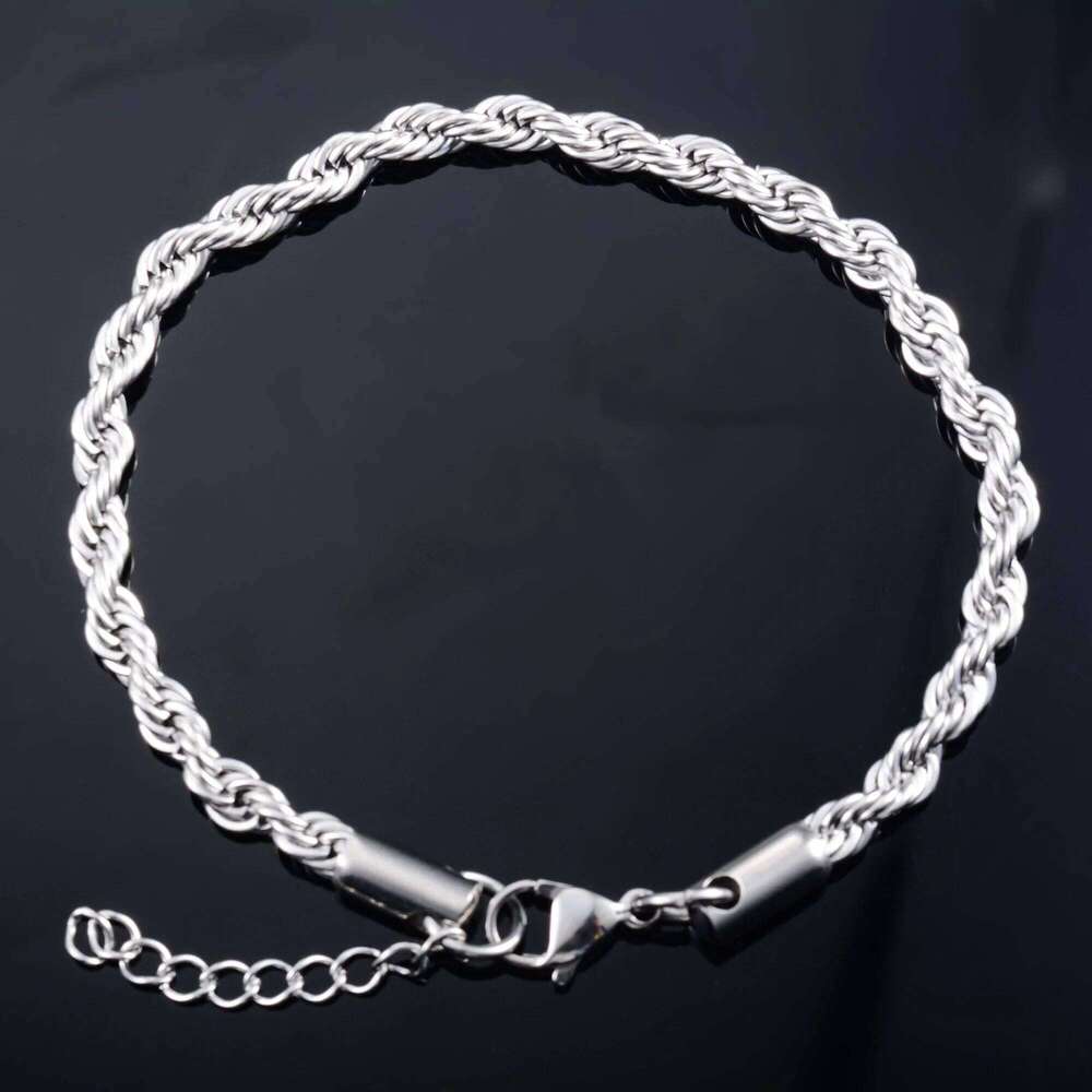 Men Stainless Steel Rope Chain Bracelet for Women Hand Bangle Gold/Silver Color Foot Ankle Anklet Jewelry Accessories DIY Gift 26H0206