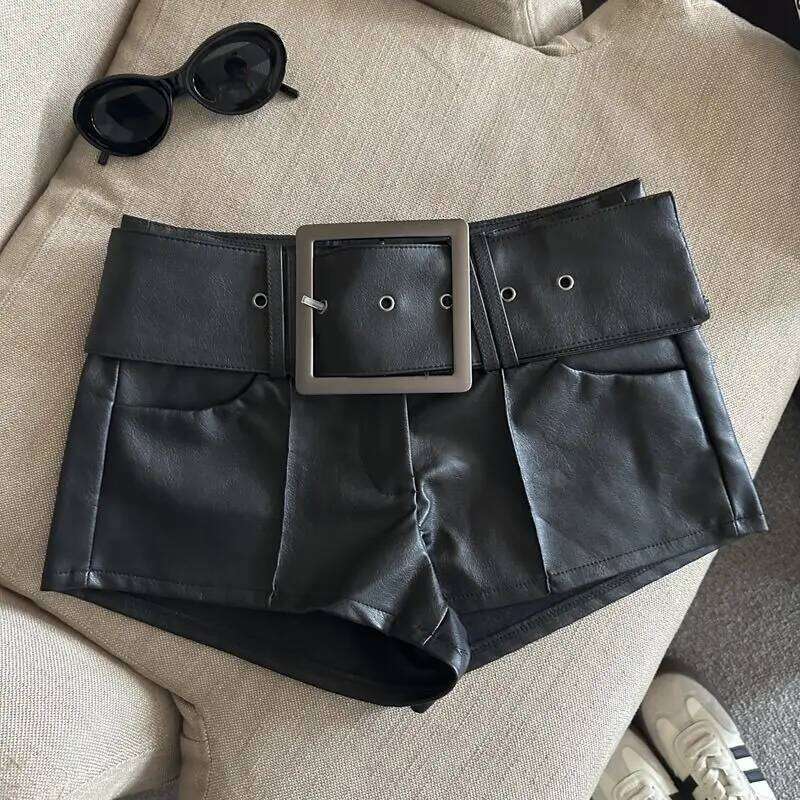 Autumn New 2025 Fashion Design Wide Belt PU Leather Women's Casual Booty Shorts XJ260206