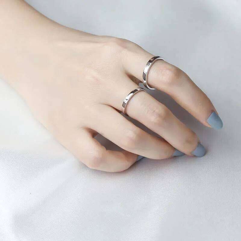 2Pcs Sliver Color Sun Moon Couple Rings for Women Men Simple Heart Matching Open Adjustable Finger Ring Set Wedding Jewelry Gift W260206