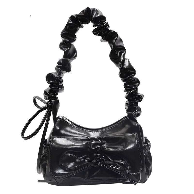 Elegant Bowknot Small Square PU Leather Shoulder Satchel Pleated Hand Underarm Bag for Women Y260205