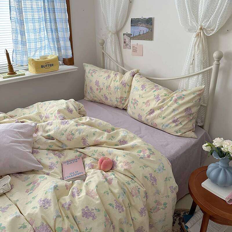 Floral Style Duvet Pure Cotton Bed Girls Soft Comforter Covers with Pillowcase King Size Quilt Cover Set XJ260206