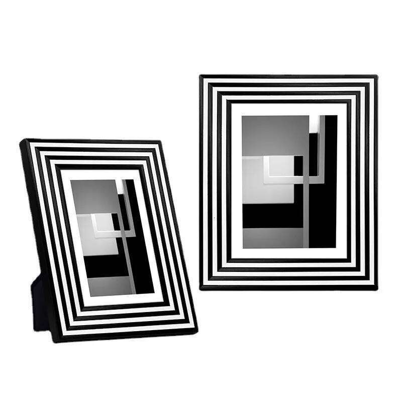 Modern Creative Black And White Striped Wooden Picture Frame Office Sample Study Room Decoration Birthday Party Gift S260205