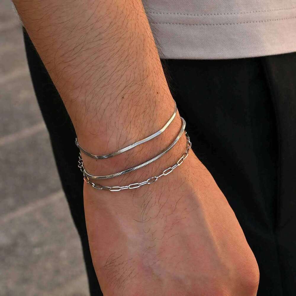 Men's Thin Chain Bracelet,Never Fade Stainless Steel Adjustable Wristband,Minimalist Hip Hop Jewelry Gift 26H0206