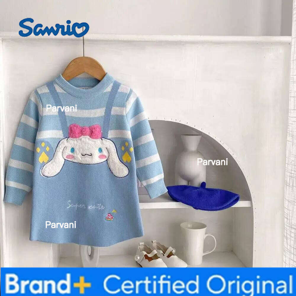 Sanrio Kuromi Girls Autumn and Winter Cartoon Sweet Princess Melody Suspender Striped Plush Casual Sweater Dress Gift H260206 - view 7