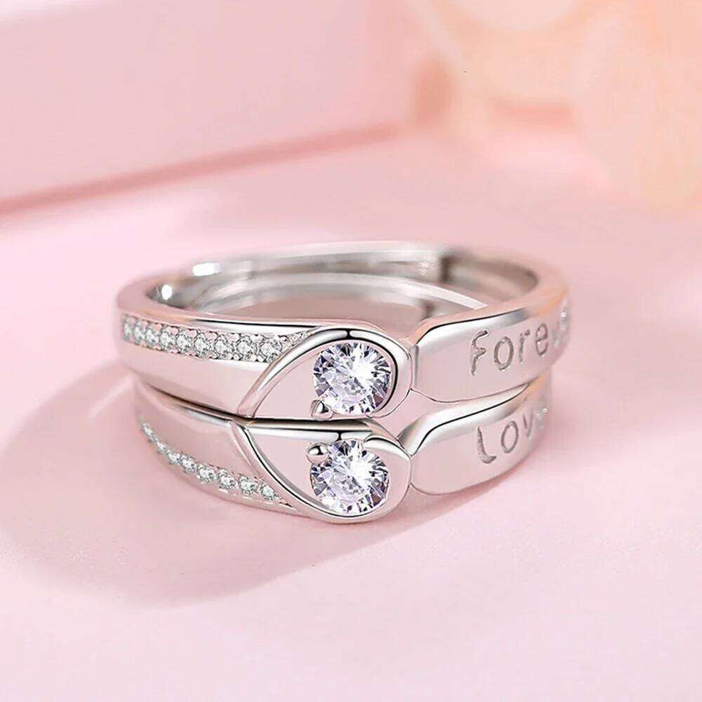 Sweet Hollow Heart Shape Couple Rings Silver Color Women Men Lovers Wedding Jewelry Engagement Gifts W260206