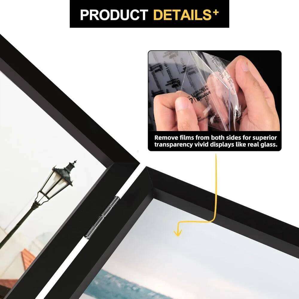 5x7 Double Picture Wooden Hinged Photo Frame Definition Glass Stand Vertically on Desktop or Tabletop Black S260205