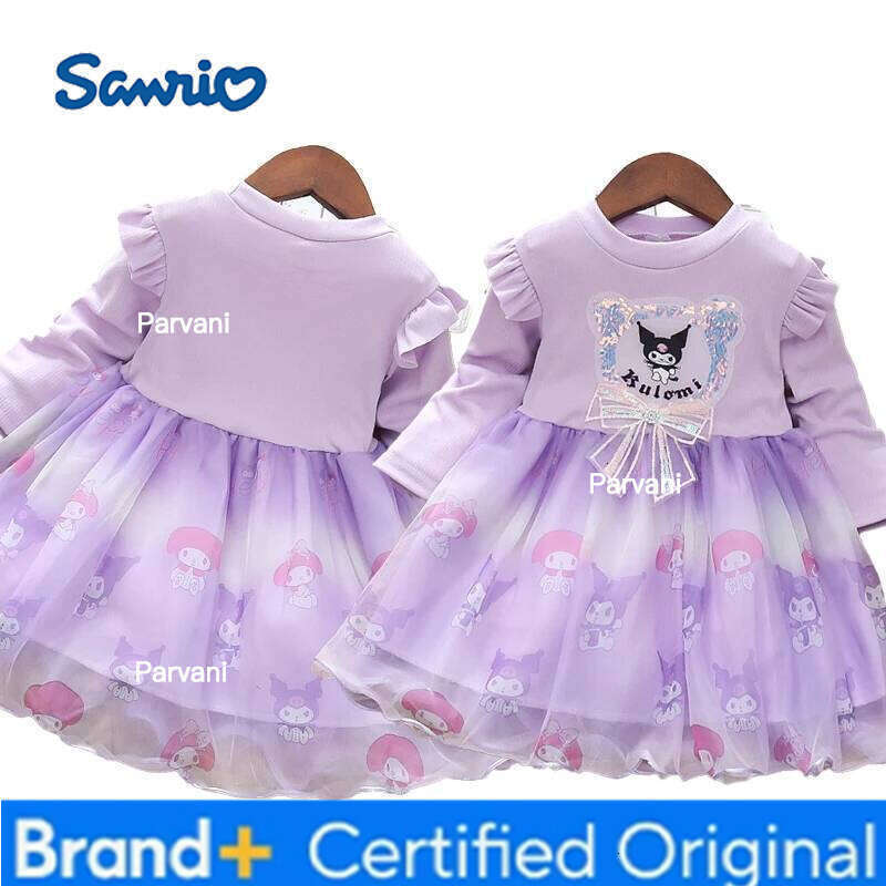 Sanrio New Kuromi Mesh Dress Long Sleeves Princess Tutu Formal Wear Spring Autumn Kawaii Cartoon Girls Clothing Fashion H260206 - view 3