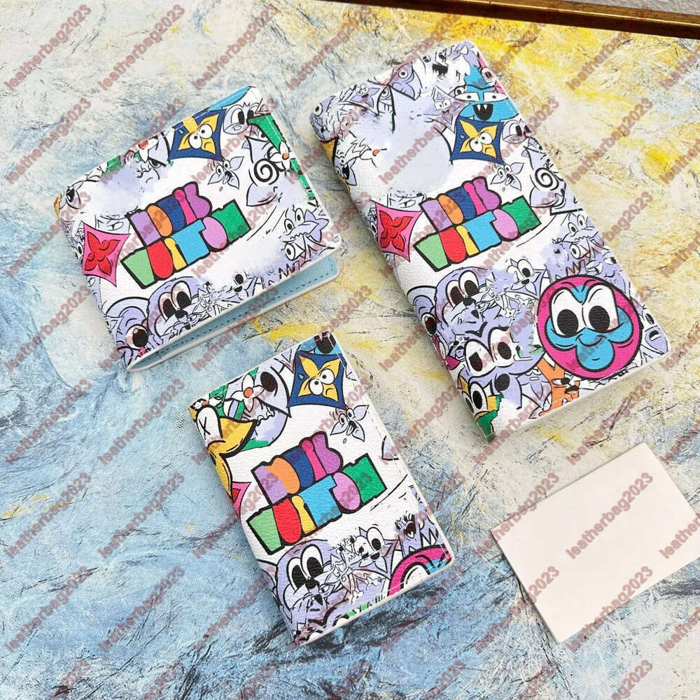 2026 Luxury Bags Unisex Short Wallets Graffiti Letter Flower Multiple Wallets Comics Coated Canvas Pocket Brand Women Men Long Wallets Suit Clip Clutch Bags