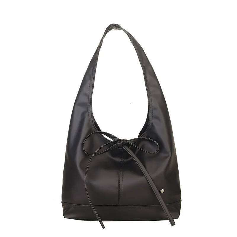Trendy 2025 Korean Waxed Leather Bow Shoulder Bag Spacious Women's Crossbody Tote for Daily Commute Y260205