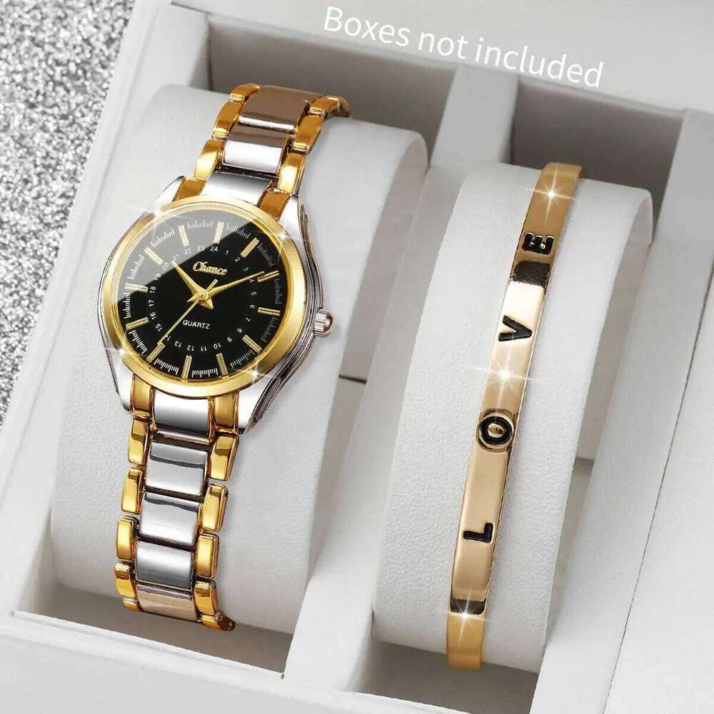 2PCS/Set Ladies Small Dial Analog Quartz Wristwatch Fashion Women Watches Opening Cuff Bracelet Set Reloj MujerWithout Box Z260206