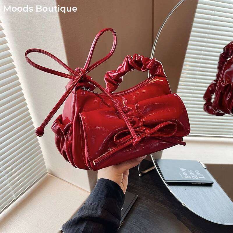 Pleated Strap Flap Shoulder Bags For Women Bow knot Decored Crossbody Messenger Bag 2025 Latest Trends Luxury Designer Handbags Y260205