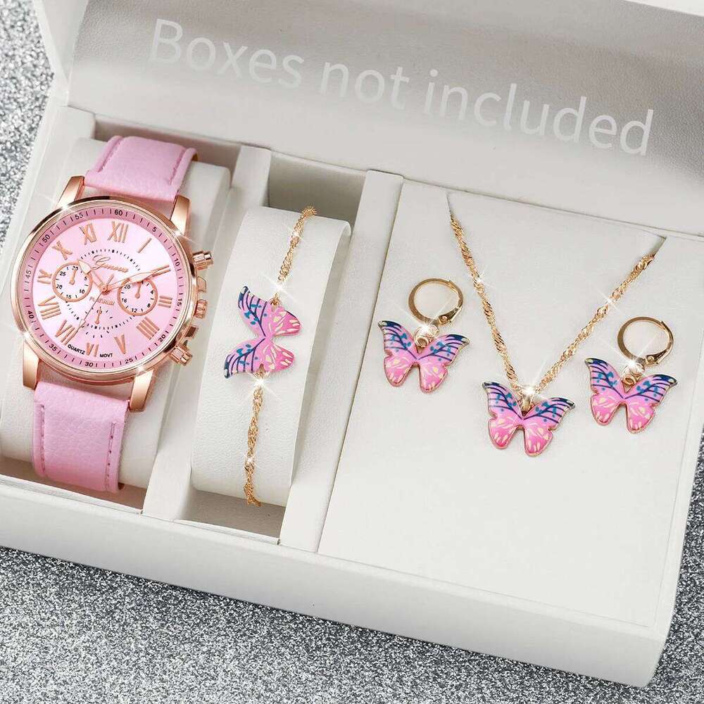 5/6PCS Luxury Women Watches Jewelry Set Fashion Roma Dial Ladies Leather Band Quartz Watch Relogios FemininoWithout Box Z260206