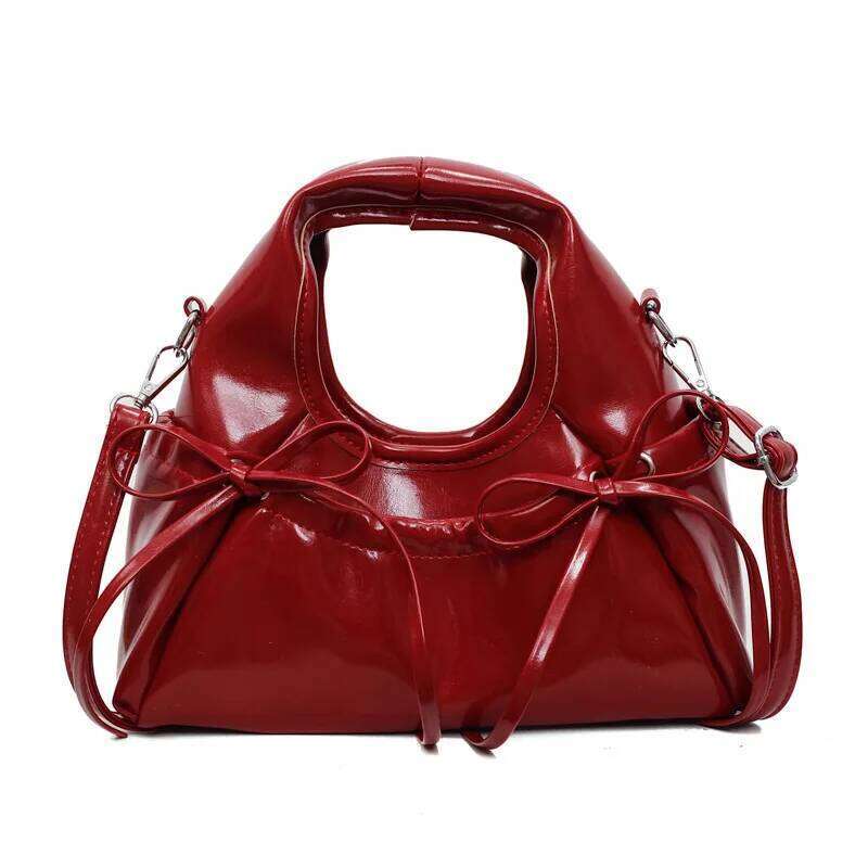 Luxury Brand PU Leather Pleated Women's Handbag Square Sweet Elegant Crossbody Boston Tote Casual Bow Bucket Shoulder Bag Y260205