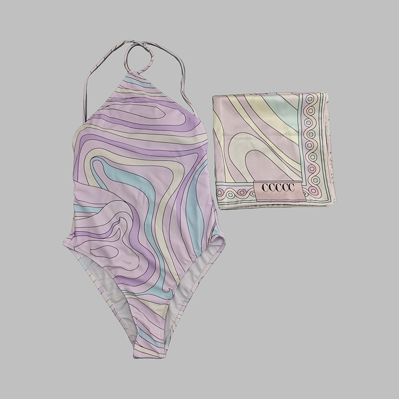 Women Y2K Swimsuit Hot Spring Swimwear High Waist Bathing Suit With Silk Scarf Luxury Beachwear