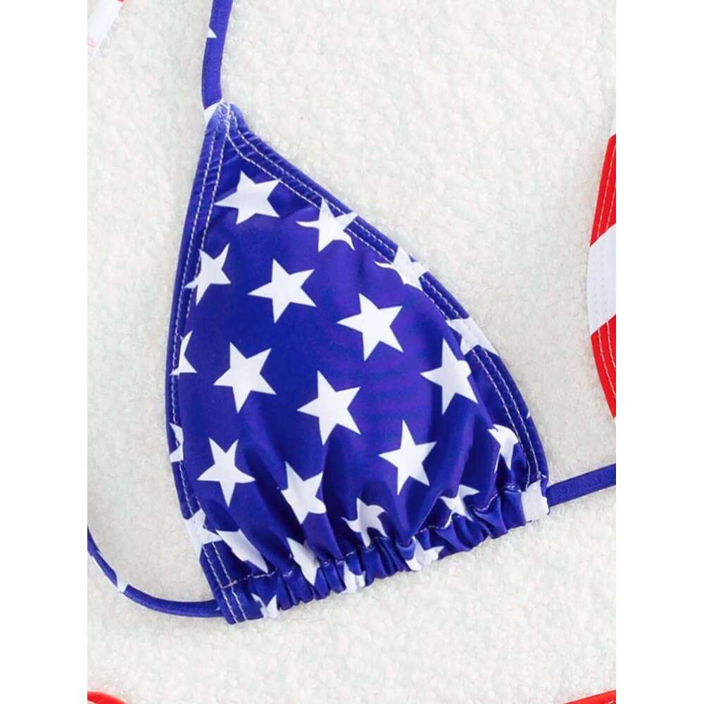 American Flag Print Micro Bikini Set Adjustable Patriotic Tie-Front Halter Two-Piece Swimsuit Summer Women Sexy Swimming Clothes Z260206